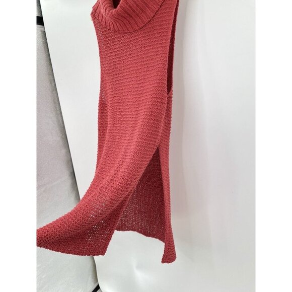 Free‎ People Cowl Neck Red/Orange Chunk Knit Dress Tunic High Side Slits Sz S - Picture 3 of 9